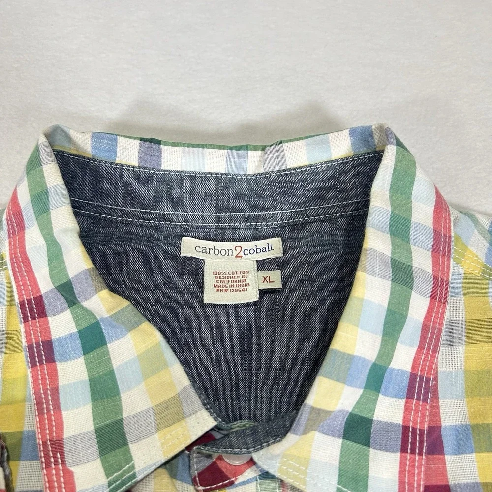 Carbon 2 Cobalt Mens XL Colorful Plaid‎ Flip Cuff Long Sleeve Button Up Shirt